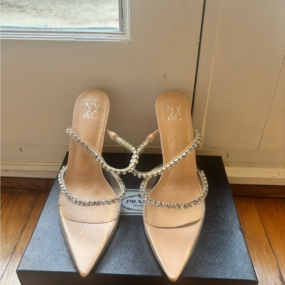 New York & Company Rhinestone Strap Heels - Cream